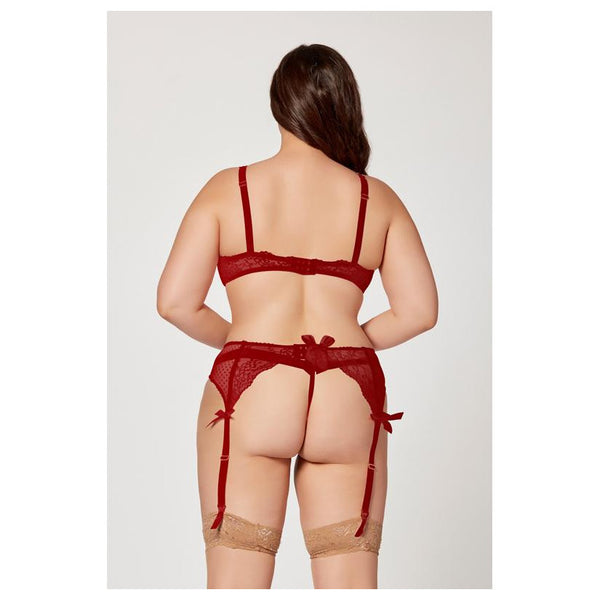Seven Til Midnight 3 Pc Jacquard Bra Garter Belt And Panty Set 11380X Plus Size