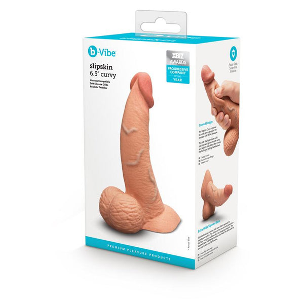 B-Vibe Slipskin Realistic Silicone Dildo 6.5 in Curved - Colour: Mocha