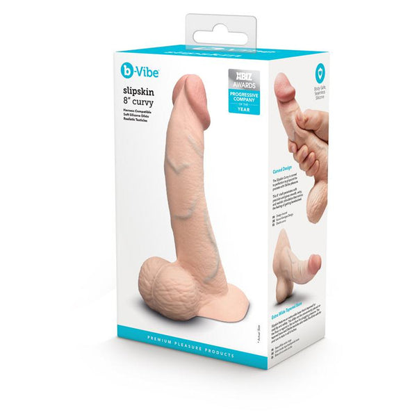 B-Vibe Slipskin Realistic Silicone Dildo 8 in. Curved