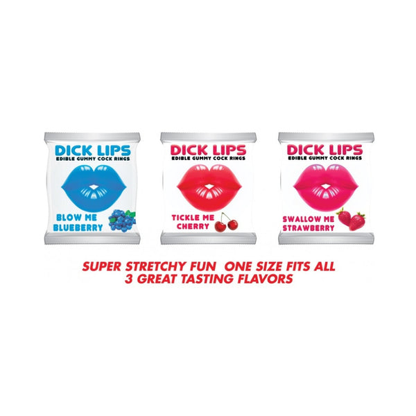 Hott Products Dicklips Gummy Cock Rings 3 Assorted Flavors 21 Pc