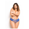 Seven Til Midnight STM-11658X Plus Size Dot And Micro Mesh Open Crotch Panty With Lace Trim - Colour: BLUE | Size: X/2X