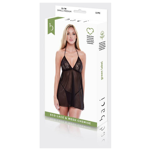 Baci Eco Lace And Mesh Chemise - Colour: Black | Size: S/M
