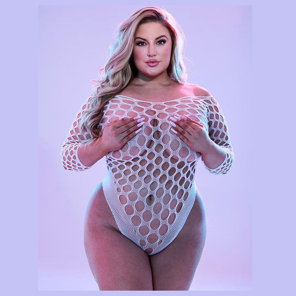 Lapdance Glow In The Dark Fishnet Teddy Plus Size