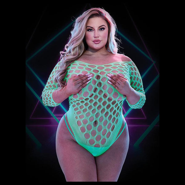 Lapdance Glow In The Dark Fishnet Teddy Plus Size