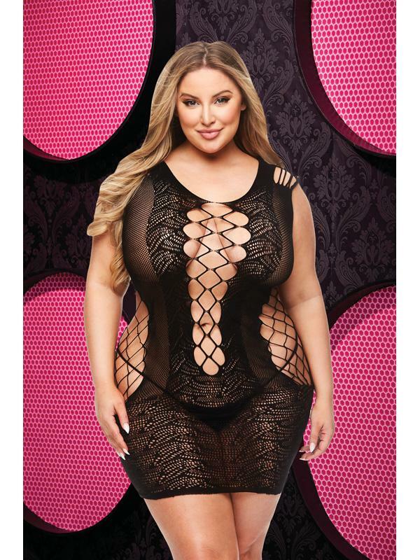 Lapdance Lingerie Lace and Fishnet Halter Dress - Queen