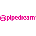 The Pipedream brand logo in bright pink, featuring a stylized globe icon and the word 'pipedream' on a plain white background.
