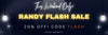 A promotional sale banner with the text 'This Weekend Only! RANDY FLASH SALE', '20% OFF! CODE FLASH', and 'ENDS MONDAY' on a dark navy background with hanging light bulbs and starburst effects.