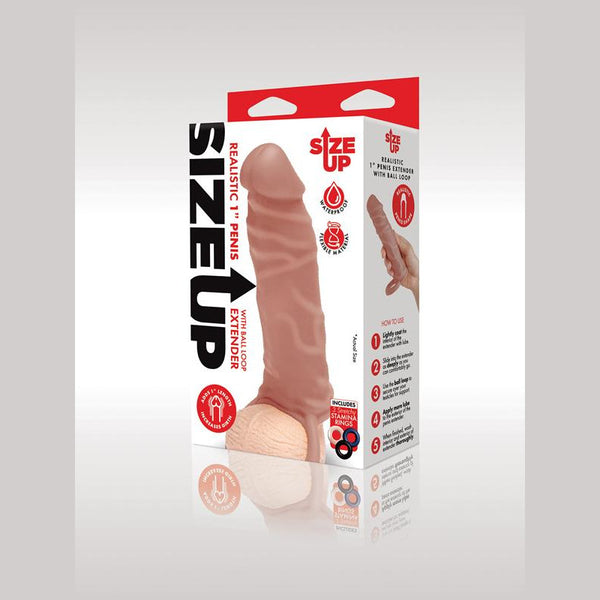 Xgen Products Size Up 1 in. Silicone Realistic Penis Extender With Ball Loop - Colour: Tan