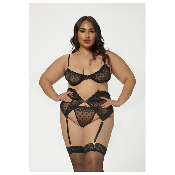 Seven Til Midnight Three Piece Bra Garter And Panty Set 11569 - Colour: BLACK | Size: 1X/2X