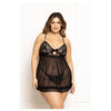 Seven Til Midnight STM-11644X Plus Size Two Piece Babydoll Set Ditsy Floral And Mesh With Split Cups