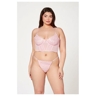 Seven Til Midnight 2 Pc Bustier And Thong Panty Set 11552X Plus Size - Colour: PINK | Size: 1X/2X