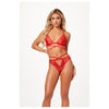 Seven Til Midnight 2 Pc Halter Bra And Criss Cross Panty Set 11521P - Colour: RED | Size: O/S