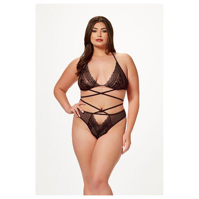 Seven Til Midnight 2 Pc Halter Bra And Criss Cross Panty Set 11521XP Plus Size