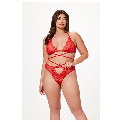 Seven Til Midnight 2 Pc Halter Bra And Criss Cross Panty Set 11521XP Plus Size - Colour: RED | Size: O/SQ