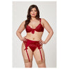 Seven Til Midnight 3 Pc Jacquard Bra Garter Belt And Panty Set 11380X Plus Size - Colour: WINE | Size: 3X/4X
