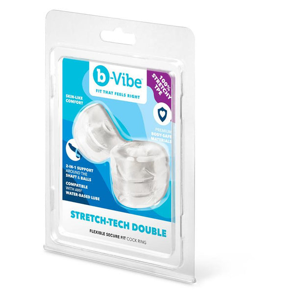 B-Vibe Strech-Tech Double Barrel Ultra Stretchy Cock Ring and Ball Stretcher