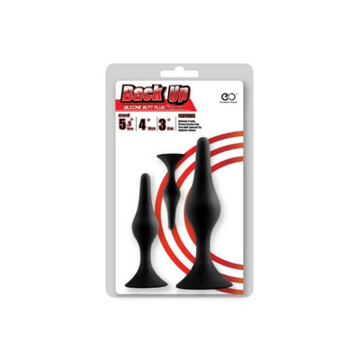 Excellent Power Back Up 3 in 1 Smooth Butt Plug Kit - Colour: Black