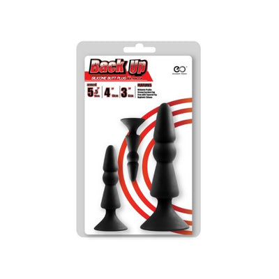 Excellent Power Back Up 3 in 1 Tiered Butt Plug Kit - Colour: Black