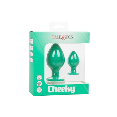 CalExotics Cheeky Textured Anal Plug Set with Flanged Base and Suction Cup - Colour: Green