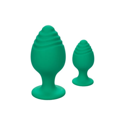 CalExotics Cheeky Textured Anal Plug Set with Flanged Base and Suction Cup - Colour: Green