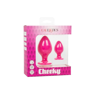 CalExotics Cheeky Textured Anal Plug Set with Flanged Base and Suction Cup - Colour: Pink