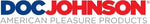 The logo for Doc Johnson, featuring the brand name in blue and red block letters with the tagline 'AMERICAN PLEASURE PRODUCTS' in gray underneath, set against a solid black background.