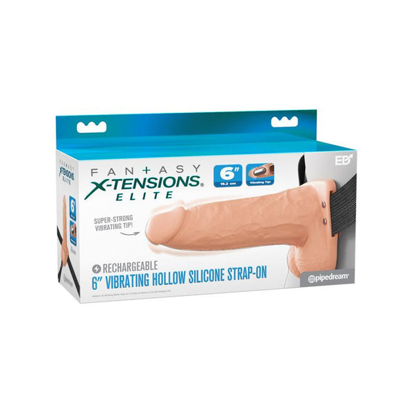Pipedream Fantasy X-Tensions Elite 6 in. Vibrating Hollow Silicone Strap-On - Colour: Light