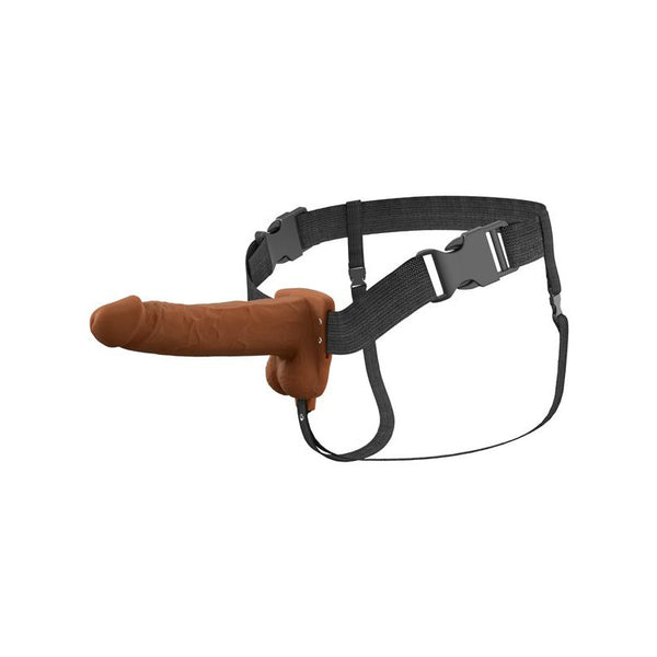 Pipedream Fantasy X-Tensions Elite 7 inch Vibrating Hollow Silicone Strap-On - Colour: Brown