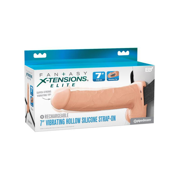 Pipedream Fantasy X-Tensions Elite 7 inch Vibrating Hollow Silicone Strap-On