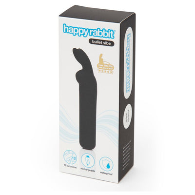 Happy Rabbit Rechargeable Silicone Rabbit Ears Bullet Vibrator - Colour: Black
