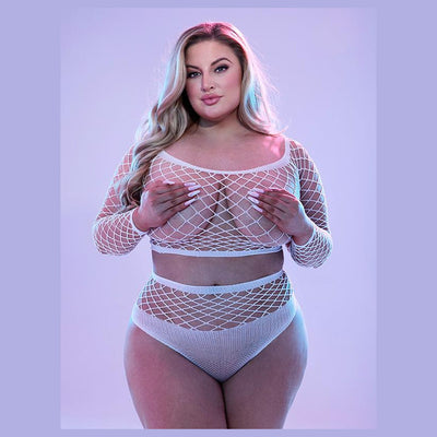 Lapdance Lingerie Lapdance 2pc Long Sleeve Crop Top and Panty Set Plus Size
