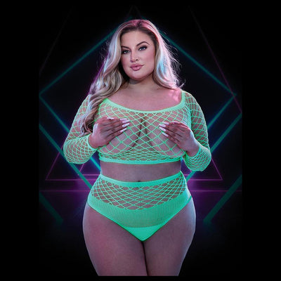 Lapdance Lingerie Lapdance 2pc Long Sleeve Crop Top and Panty Set Plus Size