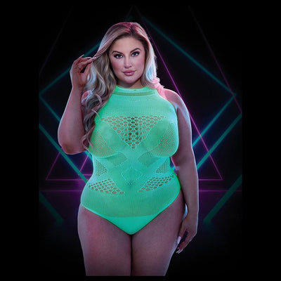 Lapdance Lingerie Lapdance Glow In The Dark High-Cut Teddy - Queen - Size: X