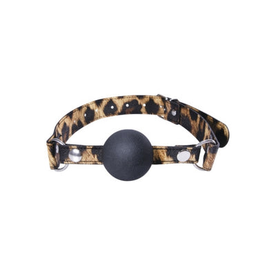 Excellent Power Leopard PU Leather Silicone Ball Gag