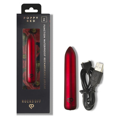 Rocks Off Golden Rose 16 Function Waterproof Rechargeable Bullet - Colour: Poppy Red