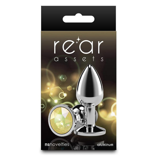 NS Novelties Rear Assets Silver Small Gem Anal Plug - Colour: Yellow Gem