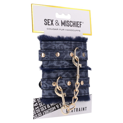Sex And Mischief Shadow Fur Handcuffs - Colour: blue