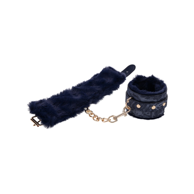 Sex And Mischief Shadow Fur Handcuffs - Colour: blue
