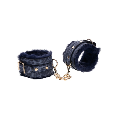 Sex And Mischief Shadow Fur Handcuffs - Colour: blue