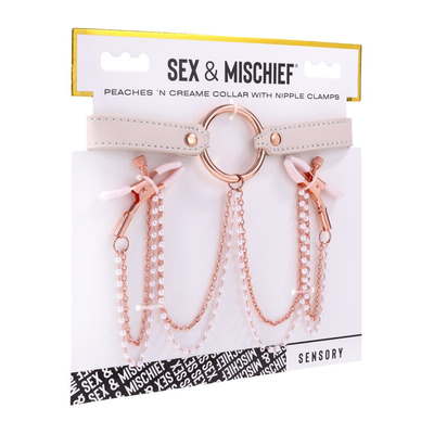 Sportsheets Sex And Mischief Peaches n CreaMe Collar with Nipple Clamps