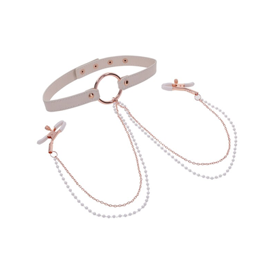 Sportsheets Sex And Mischief Peaches n CreaMe Collar with Nipple Clamps