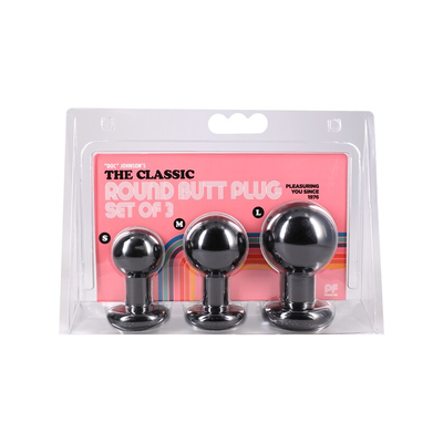 Doc Johnson The Classic Round Butt Plug - 3 Piece Set - Colour: Black