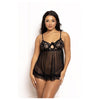 Seven Til Midnight STM-11644 Ditsy Floral And Mesh Babydoll Set With Split Cups