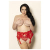 Seven Til Midnight STM-11657X Plus Size Two Piece Dot Mesh Garter Belt Set With Lace Trim - Colour: RED | Size: 3/4X