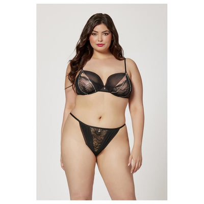 Seven Til Midnight Two Piece Mesh and Rhinestone Bra And Panty Set 11561X - Colour: BLACK | Size: 3X/4X